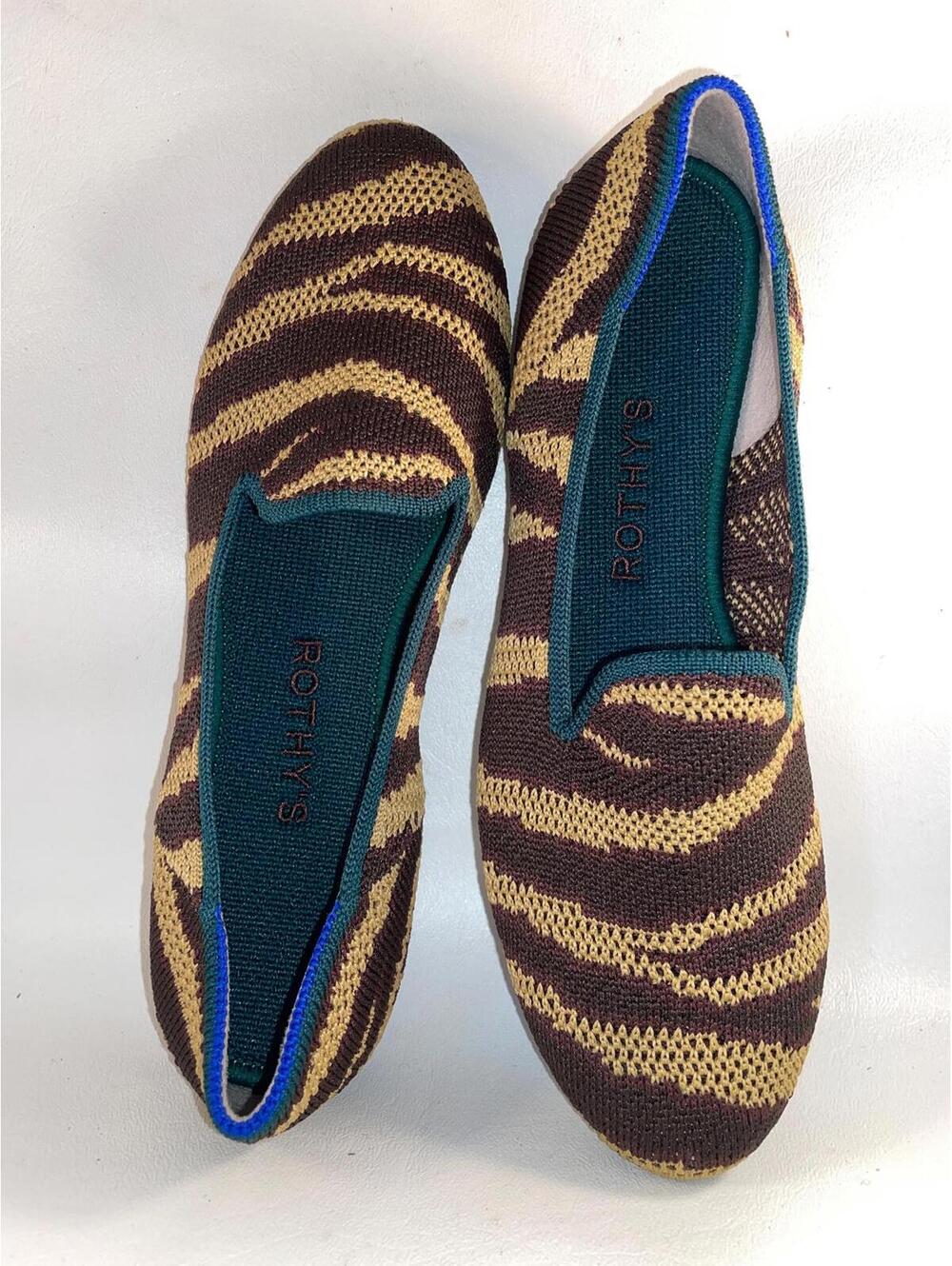 Rothy's Loafer Brown Gold Stripe Shoes Flats Size 6 New
